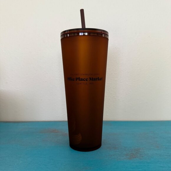 Starbucks Pike Place Amber Siren Soft Touch Plastic Cold Cup 24 oz NEW - Picture 3 of 7
